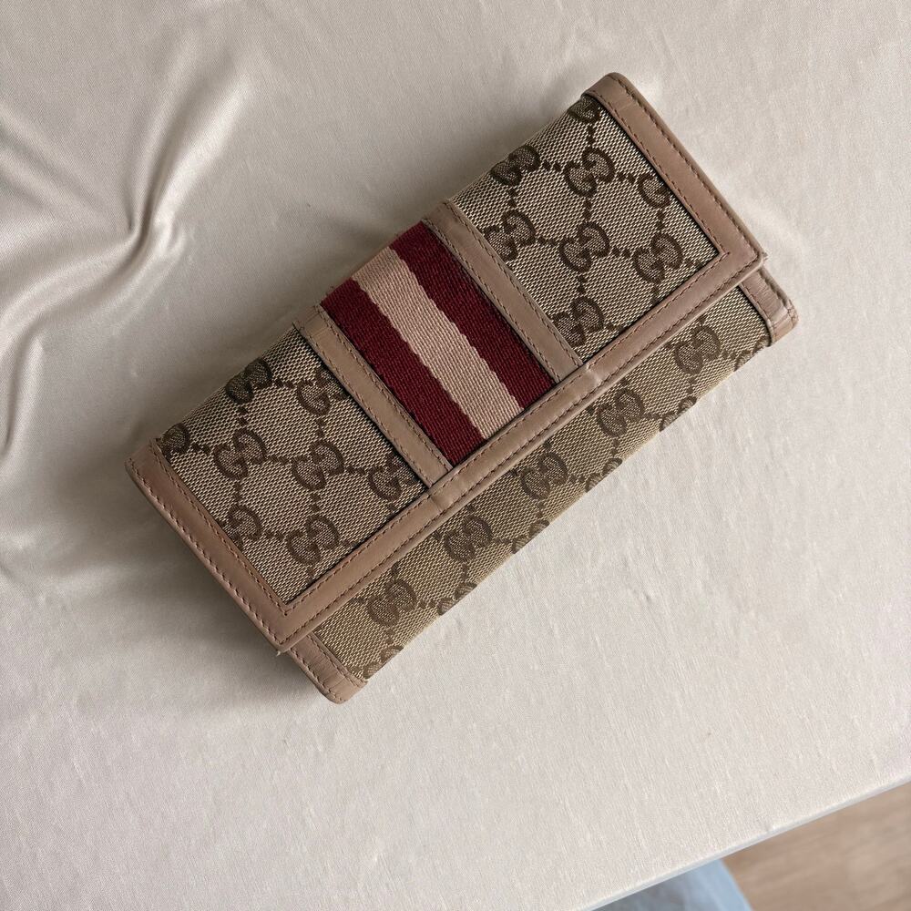 Gucci GG Canvas Wallet - Red/Tan Web Stripe, Made in Italy